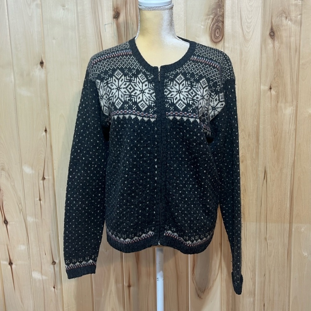 Vintage Paul Harris Design Pure Shetland Wool‎ Full Zip Fair Isle Sweater Size L